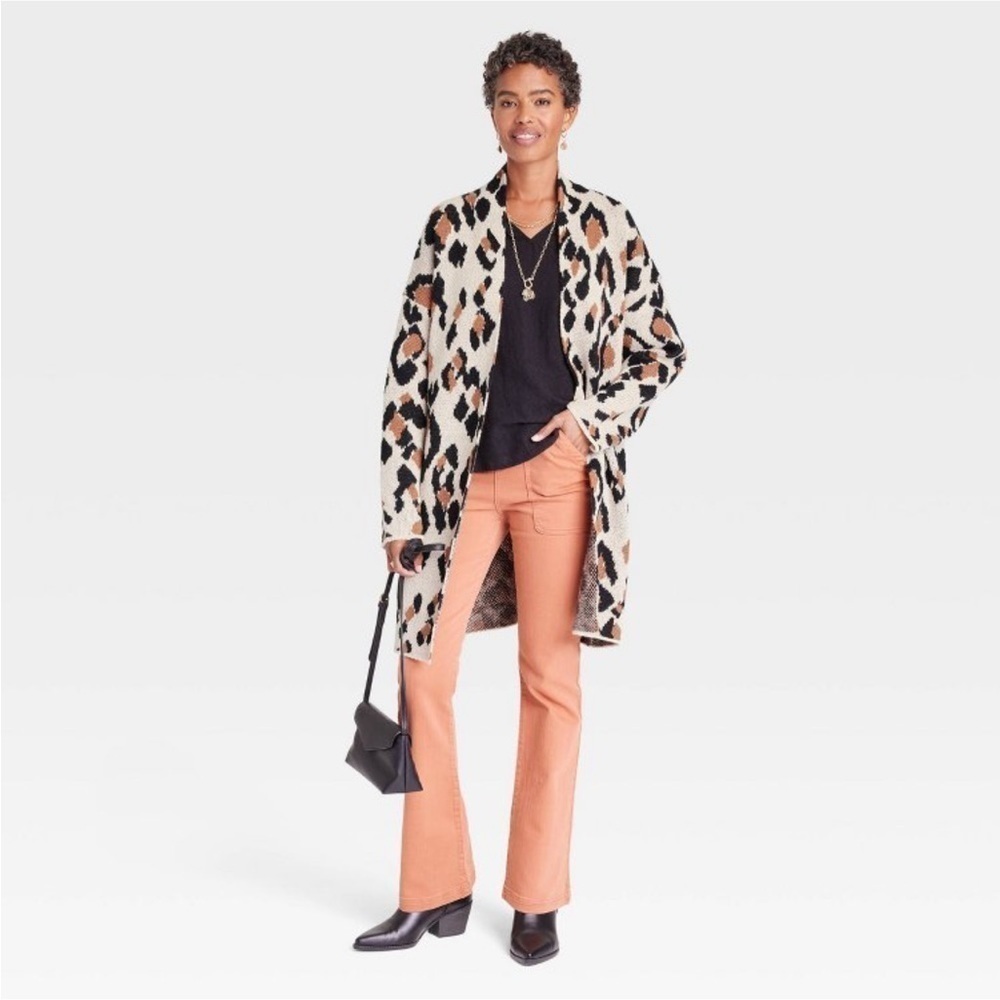 Knox rose leopard print long cardigan nwt